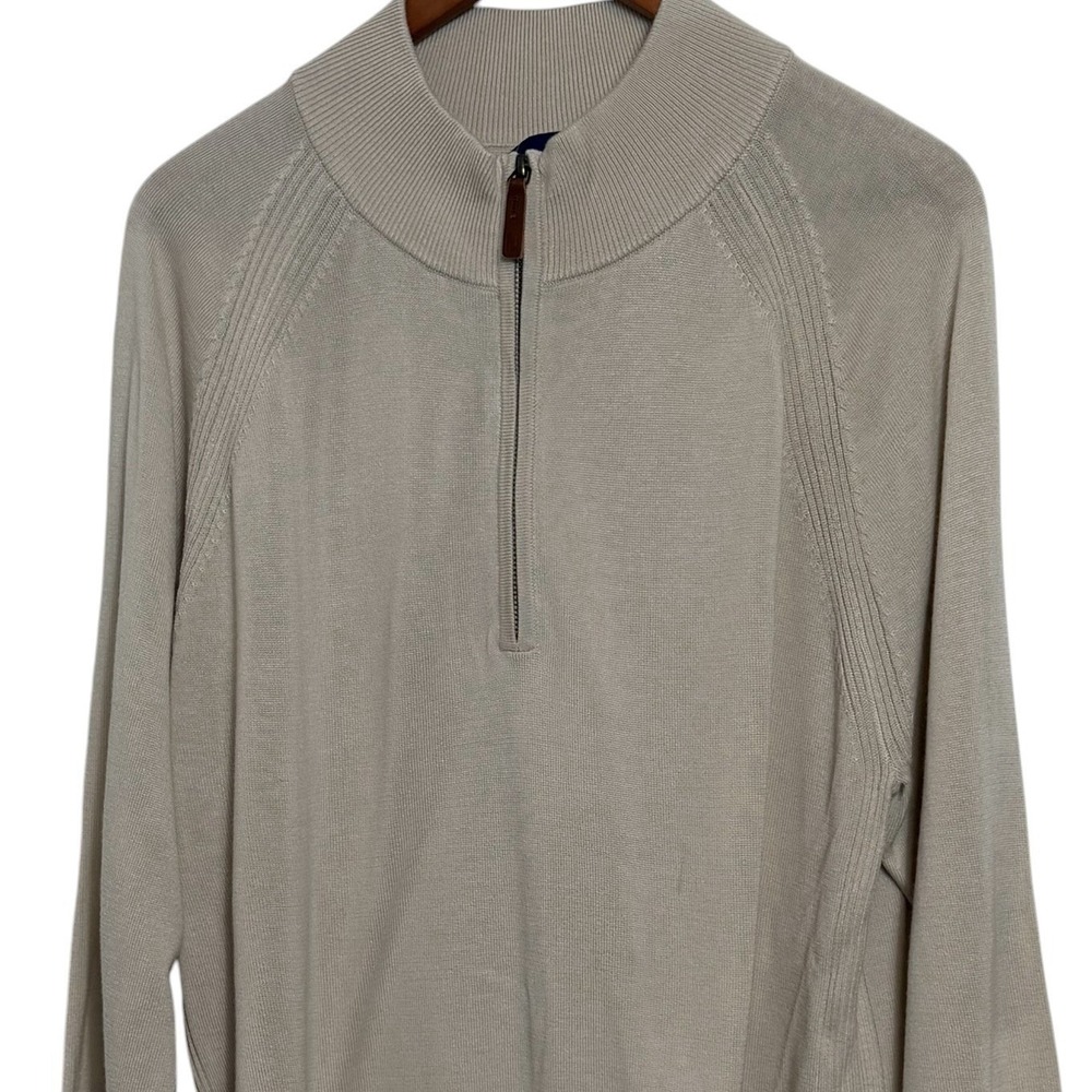 FootJoy FJ Mens XL Beige 1/4 Zip Sweater Pullover Mock Neck Golf Wool Blend READ